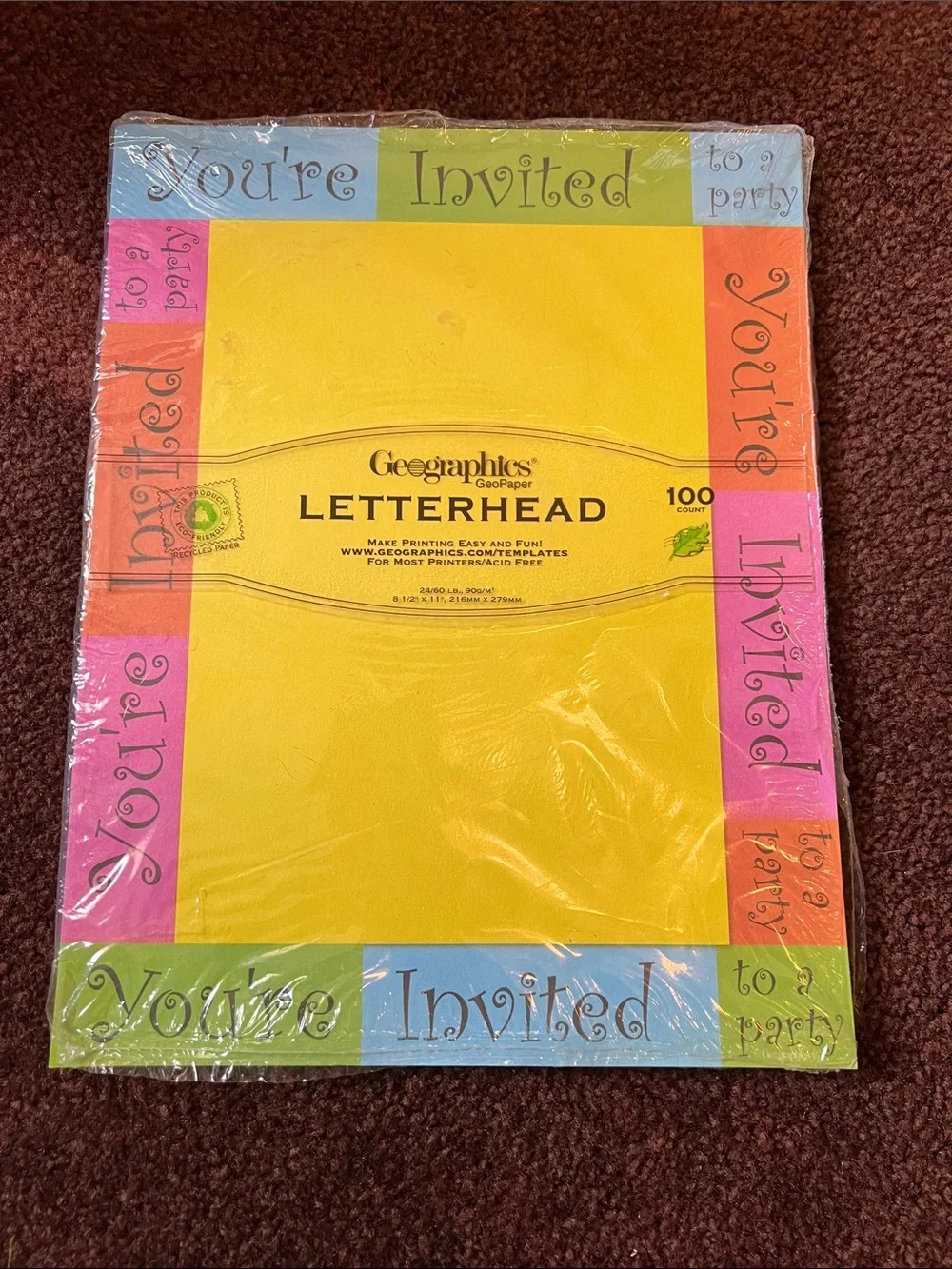 Geographics Yellow Letterhead Party Invitation Paper - 'You're Invited' Border